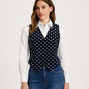 Anthropologie Hutch Women Classic Tailored Navy Polka Dot Vest